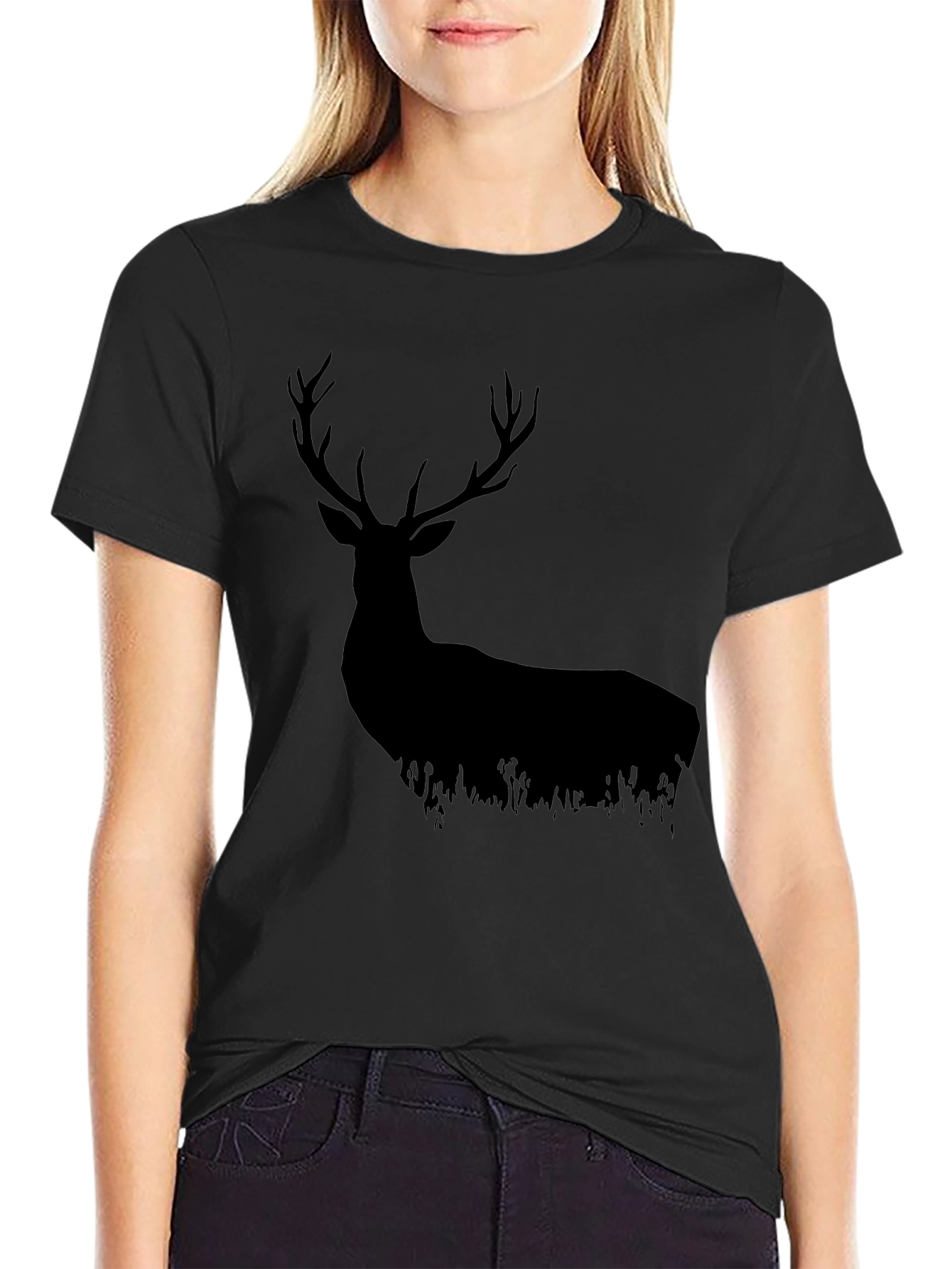 Black Deer Silhouette Graphic Tee - Nature Lovers Shirt