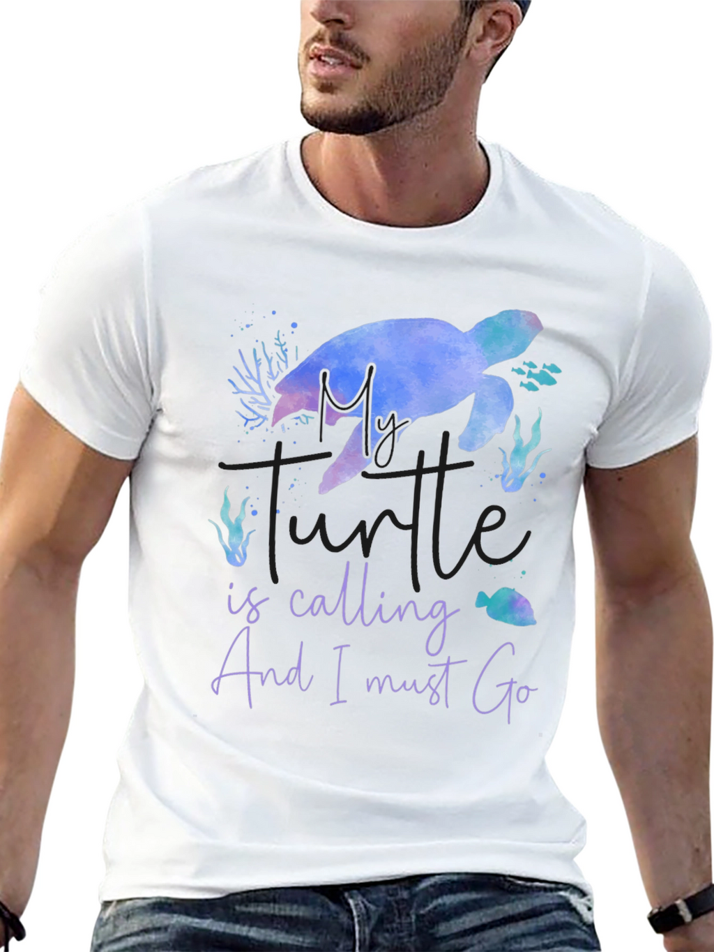My Turtle Is Calling Mens Black T-Shirt