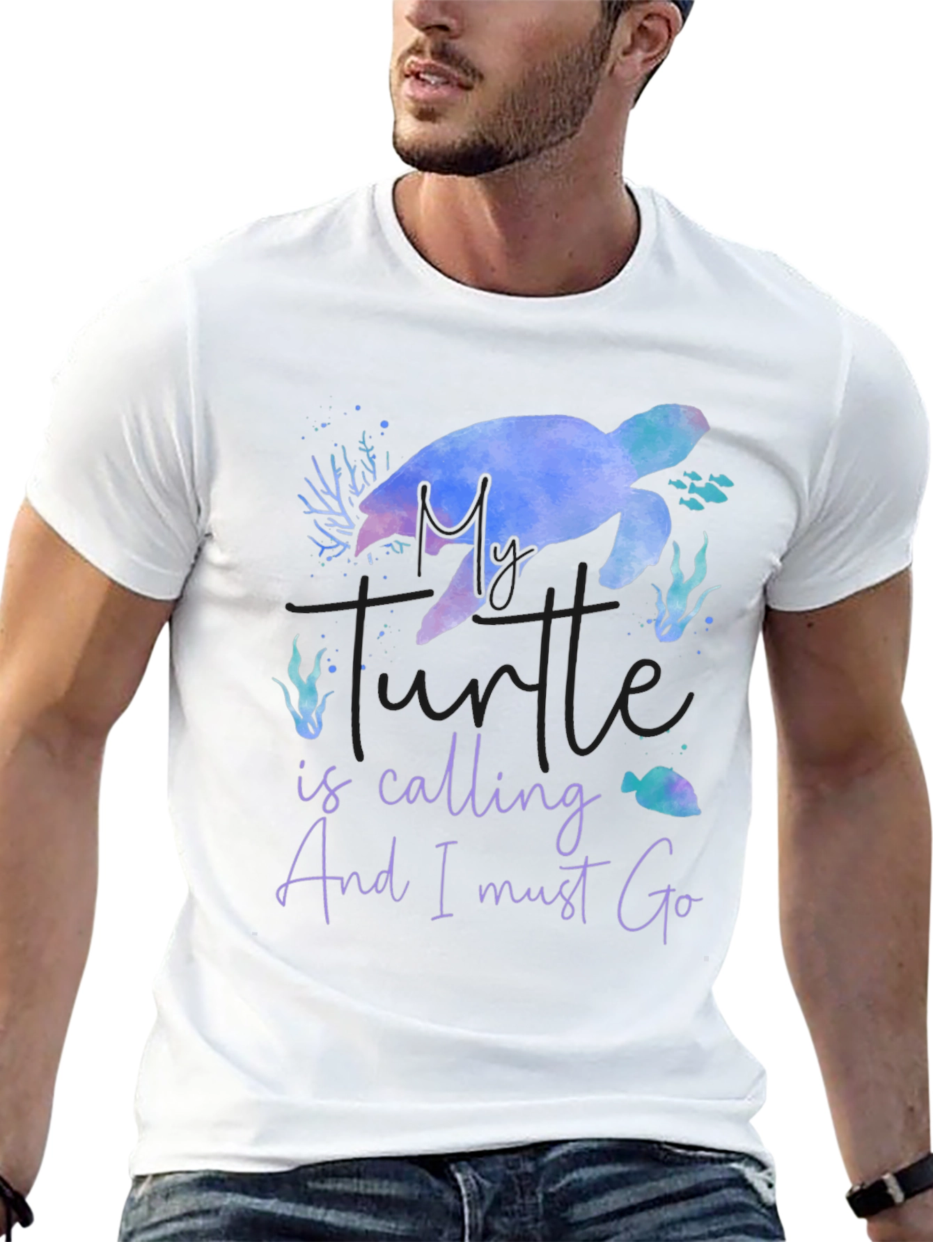 My Turtle Is Calling Mens Black T-Shirt