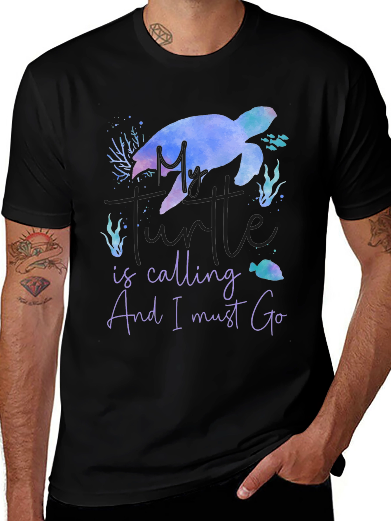 My Turtle Is Calling Mens Black T-Shirt