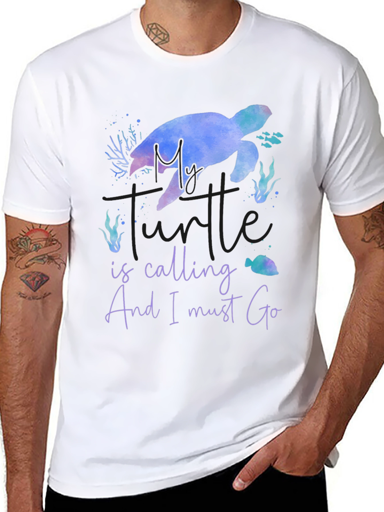 My Turtle Is Calling Mens Black T-Shirt