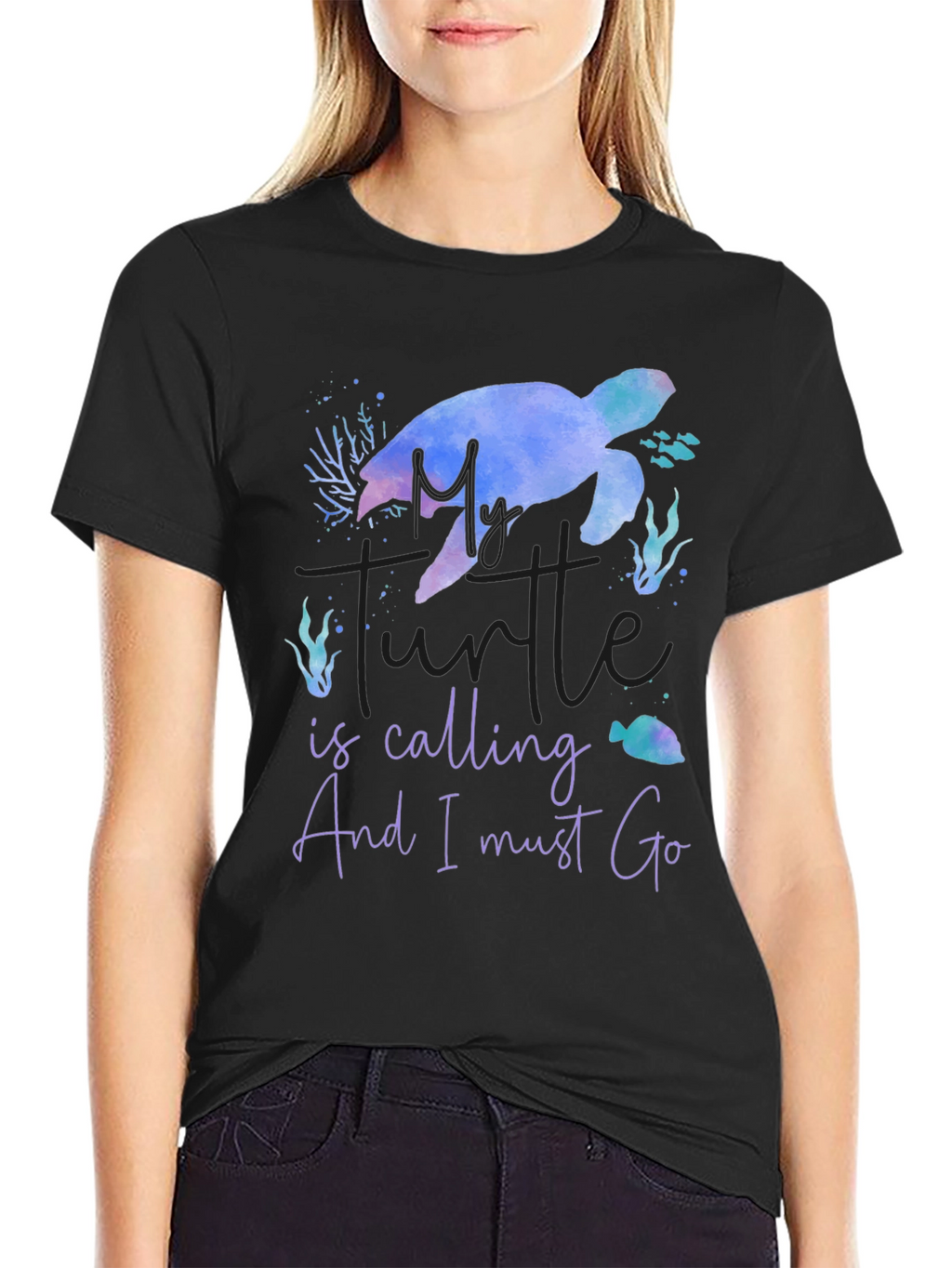 My Turtle Is Calling Mens Black T-Shirt