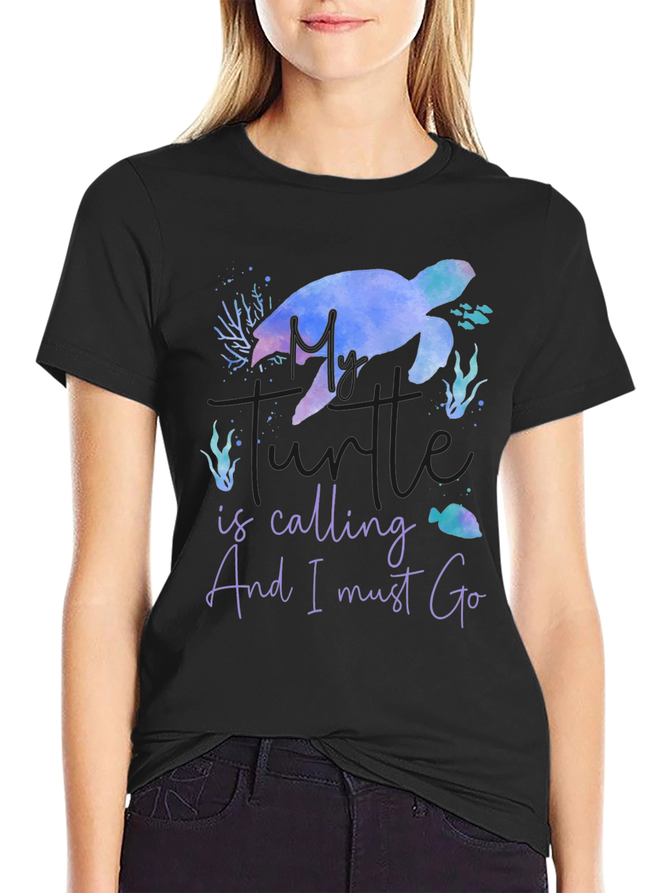 My Turtle Is Calling Mens Black T-Shirt