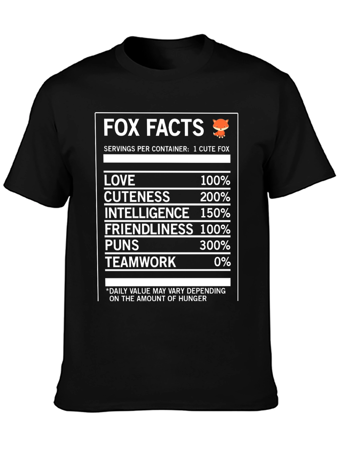 Fox Facts Nutrition T-Shirt - Love Cuteness & Intelligence