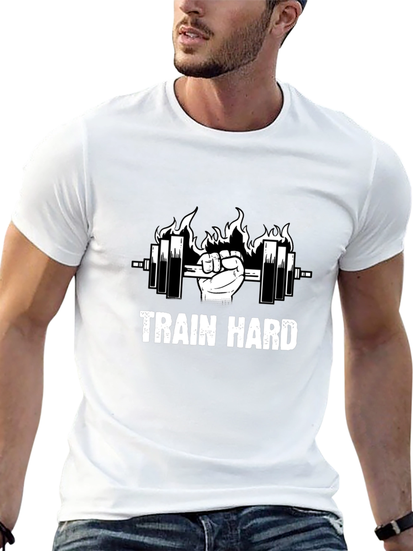 Train Hard Black Graphic Tee - Weightlifting Motivation