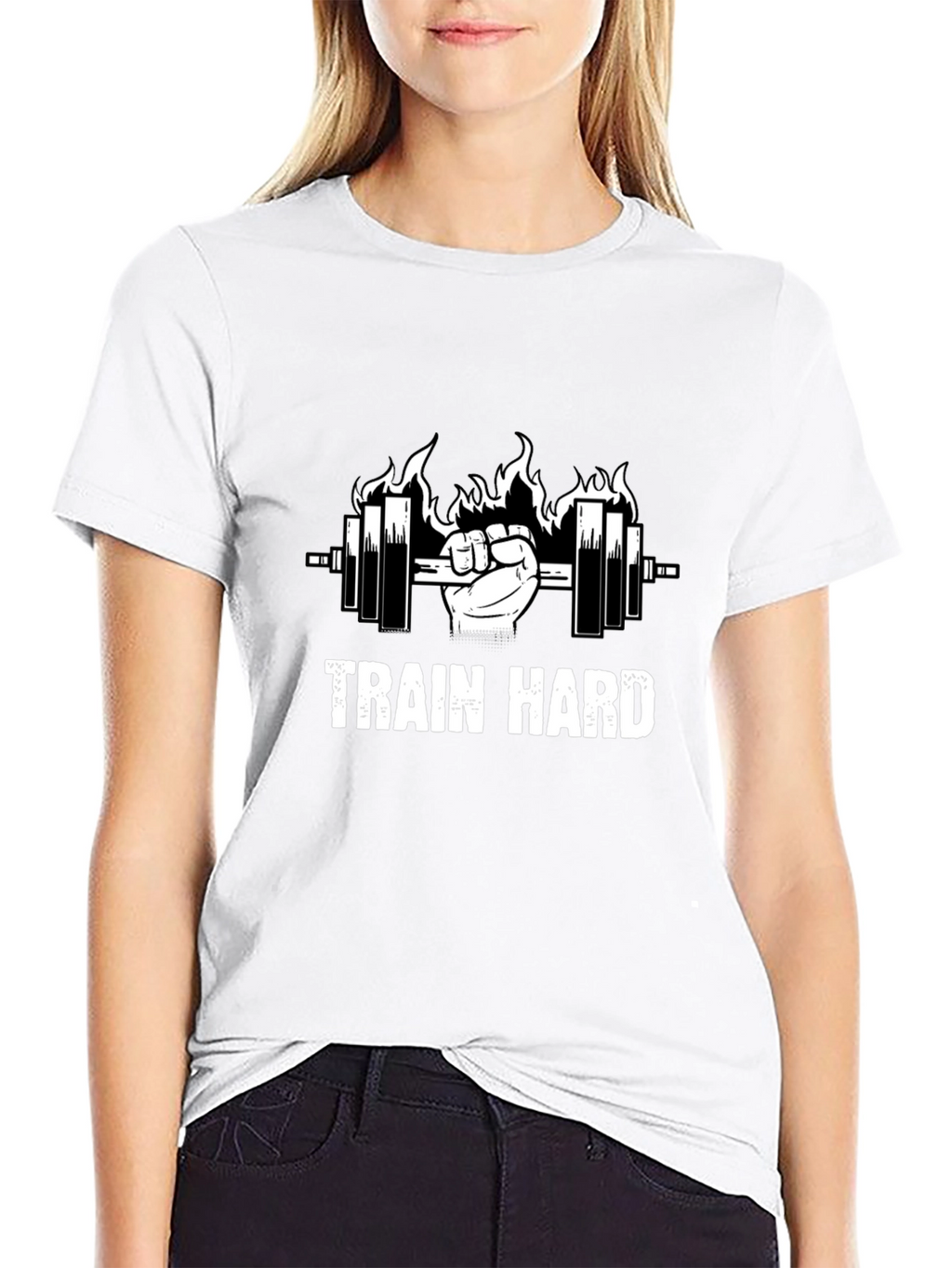Train Hard Black Graphic Tee - Weightlifting Motivation