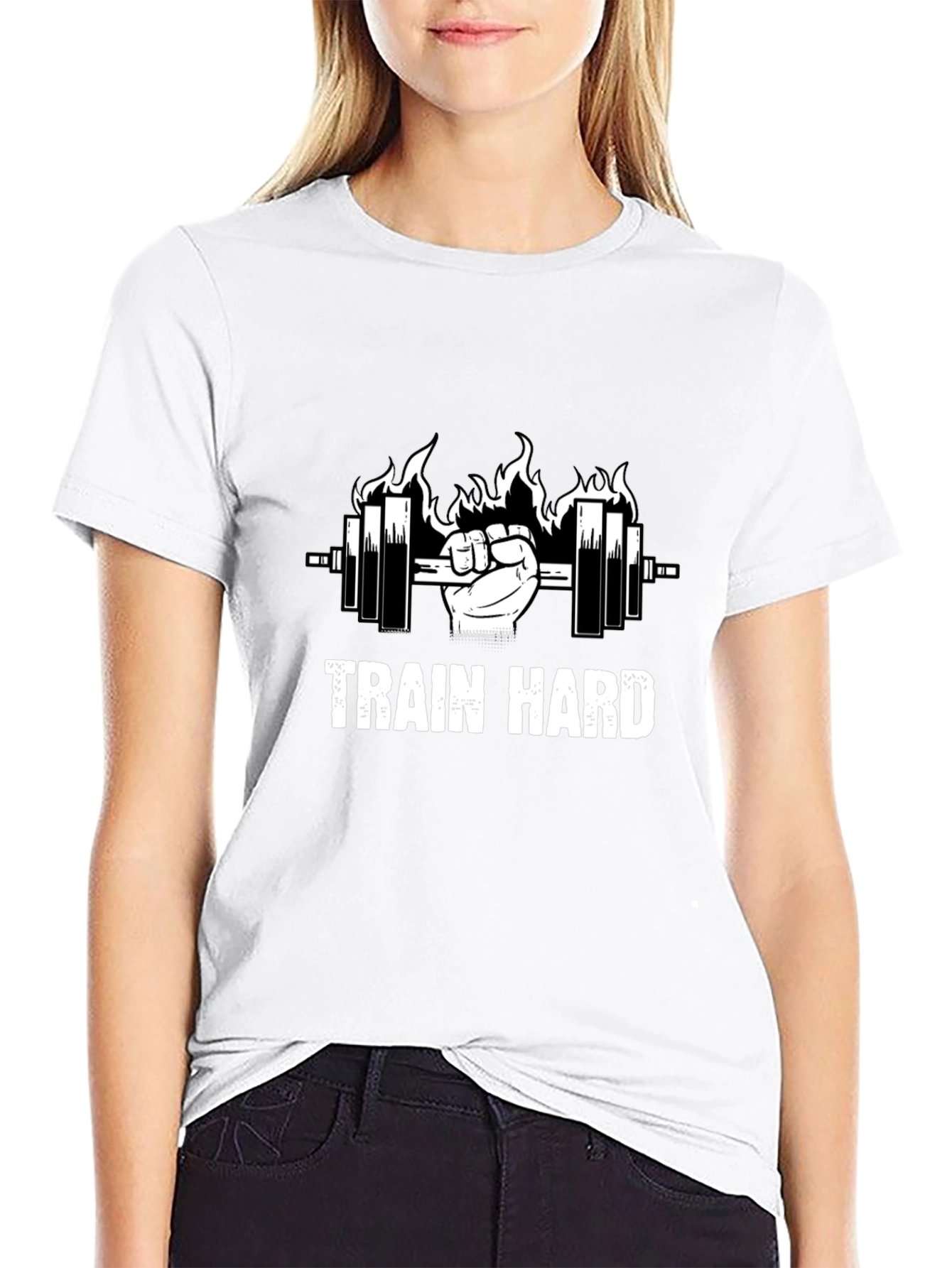 Train Hard Black Graphic Tee - Weightlifting Motivation