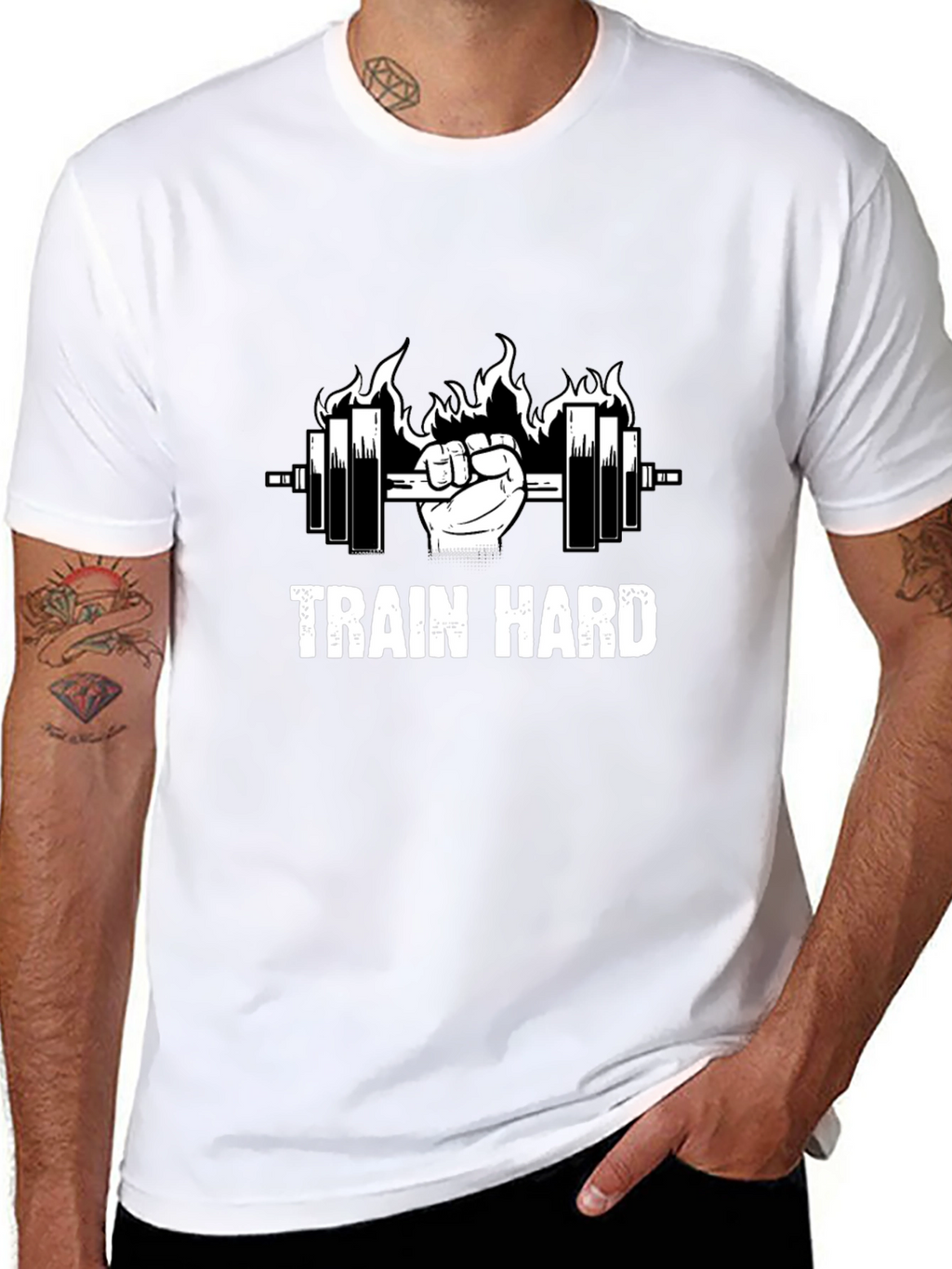 Train Hard Black Graphic Tee - Weightlifting Motivation