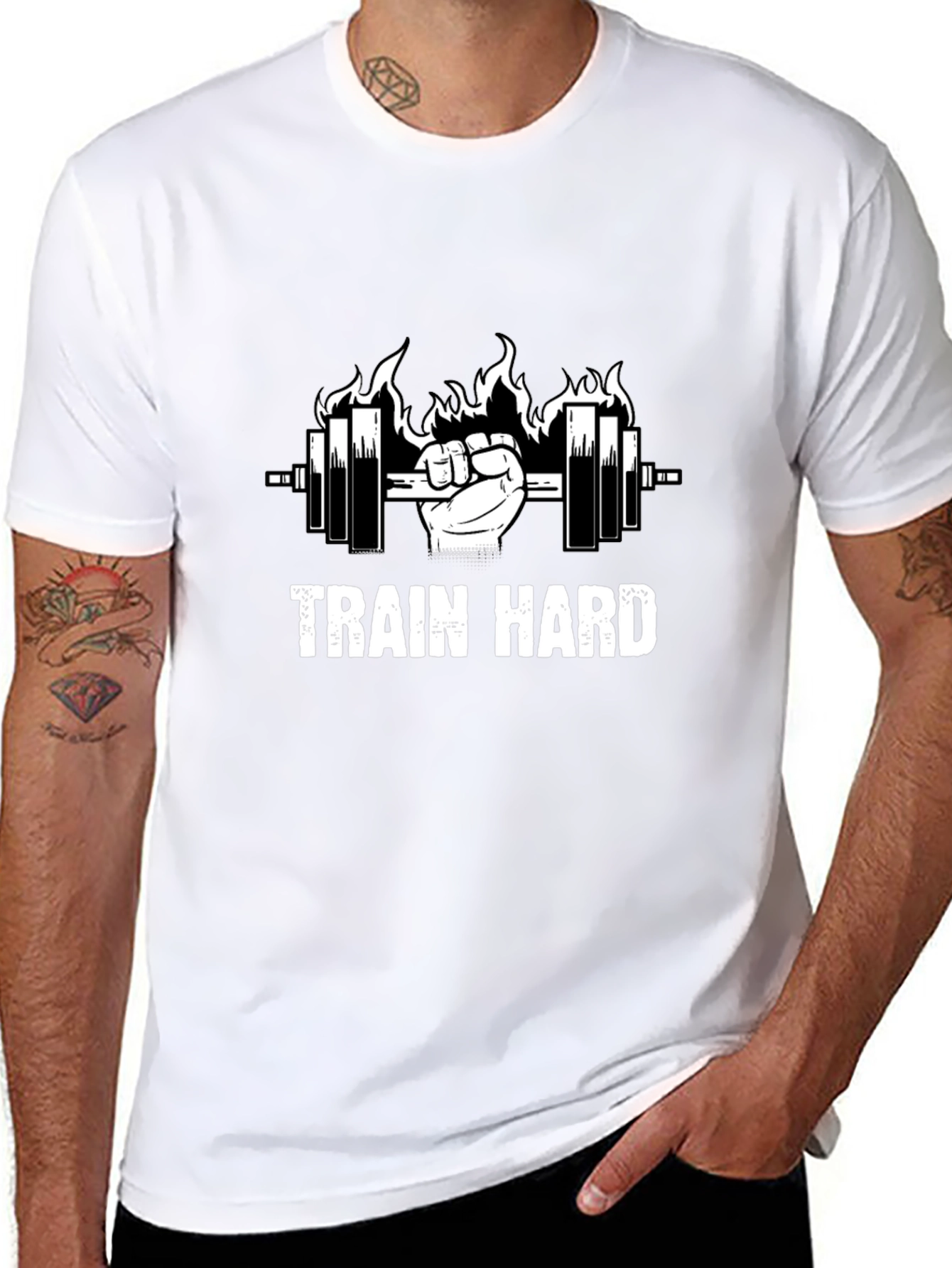 Train Hard Black Graphic Tee - Weightlifting Motivation