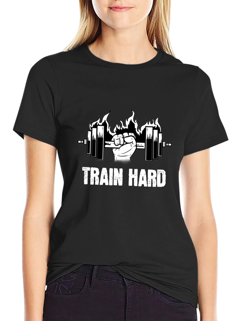 Train Hard Black Graphic Tee - Weightlifting Motivation