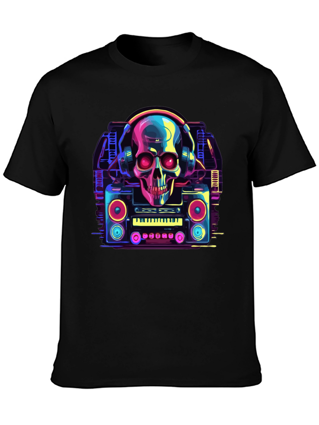 Skull Boombox Graphic Tee - Retro Music Style