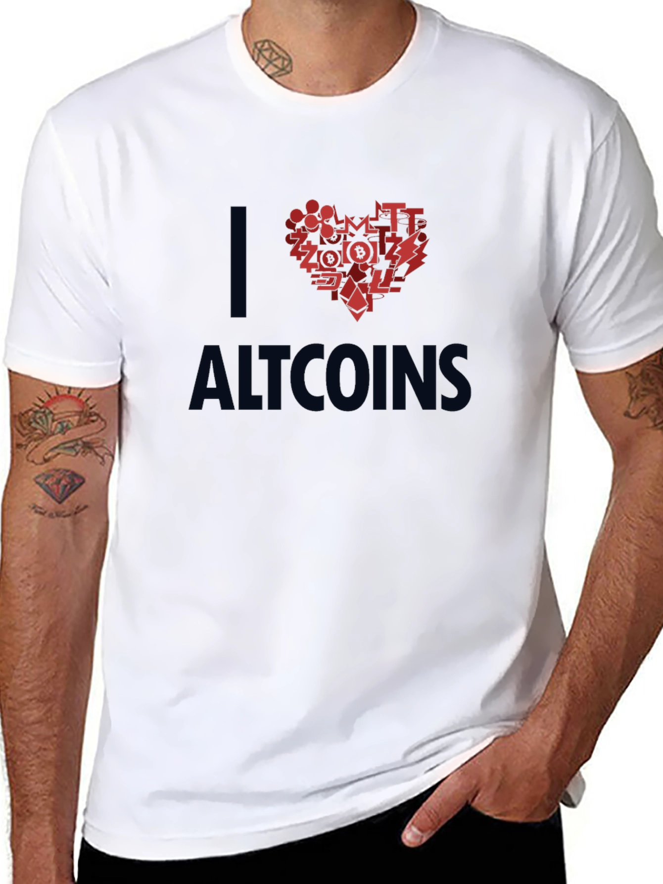 I Love Altcoins Black T-Shirt - Crypto Heart Design