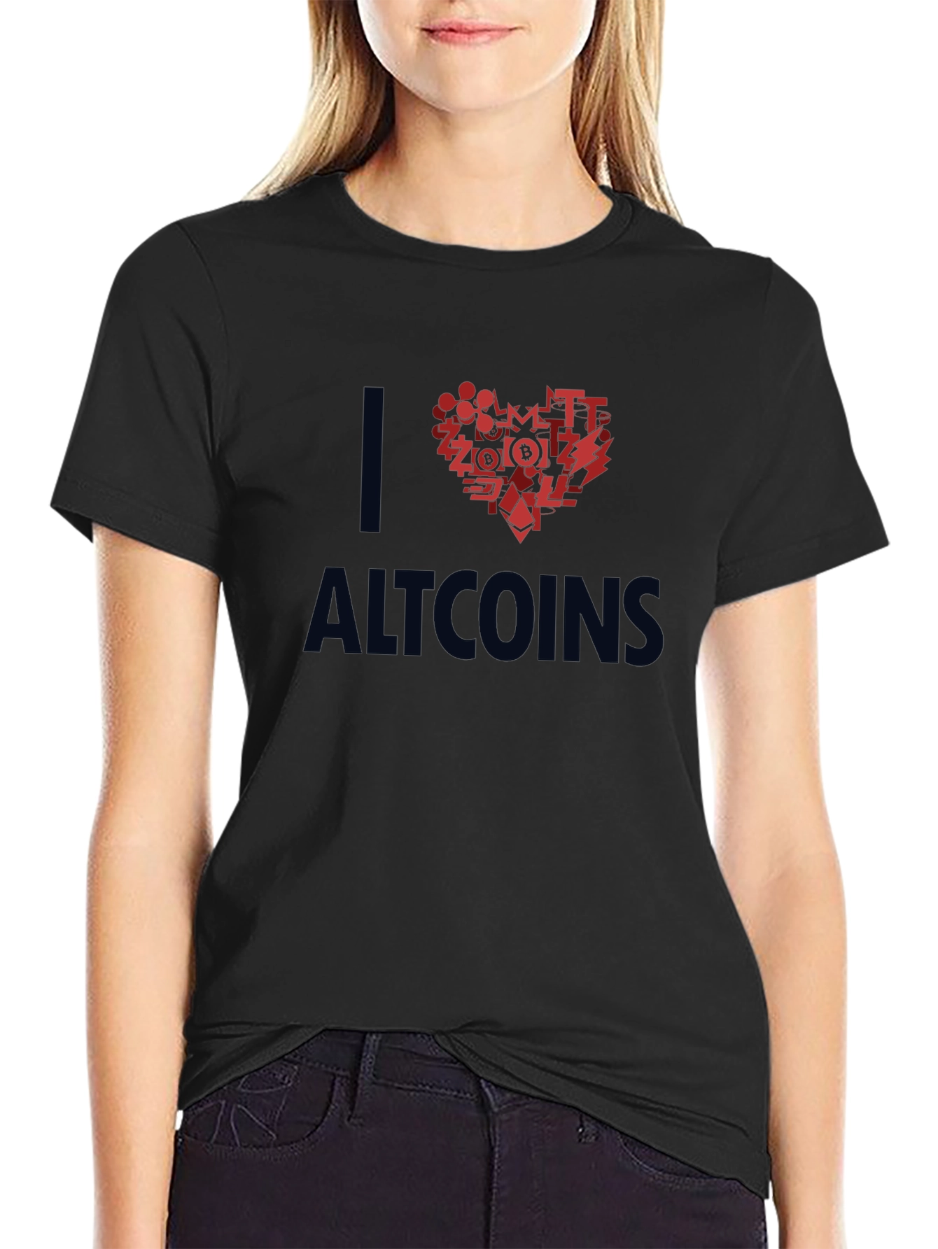 I Love Altcoins Black T-Shirt - Crypto Heart Design