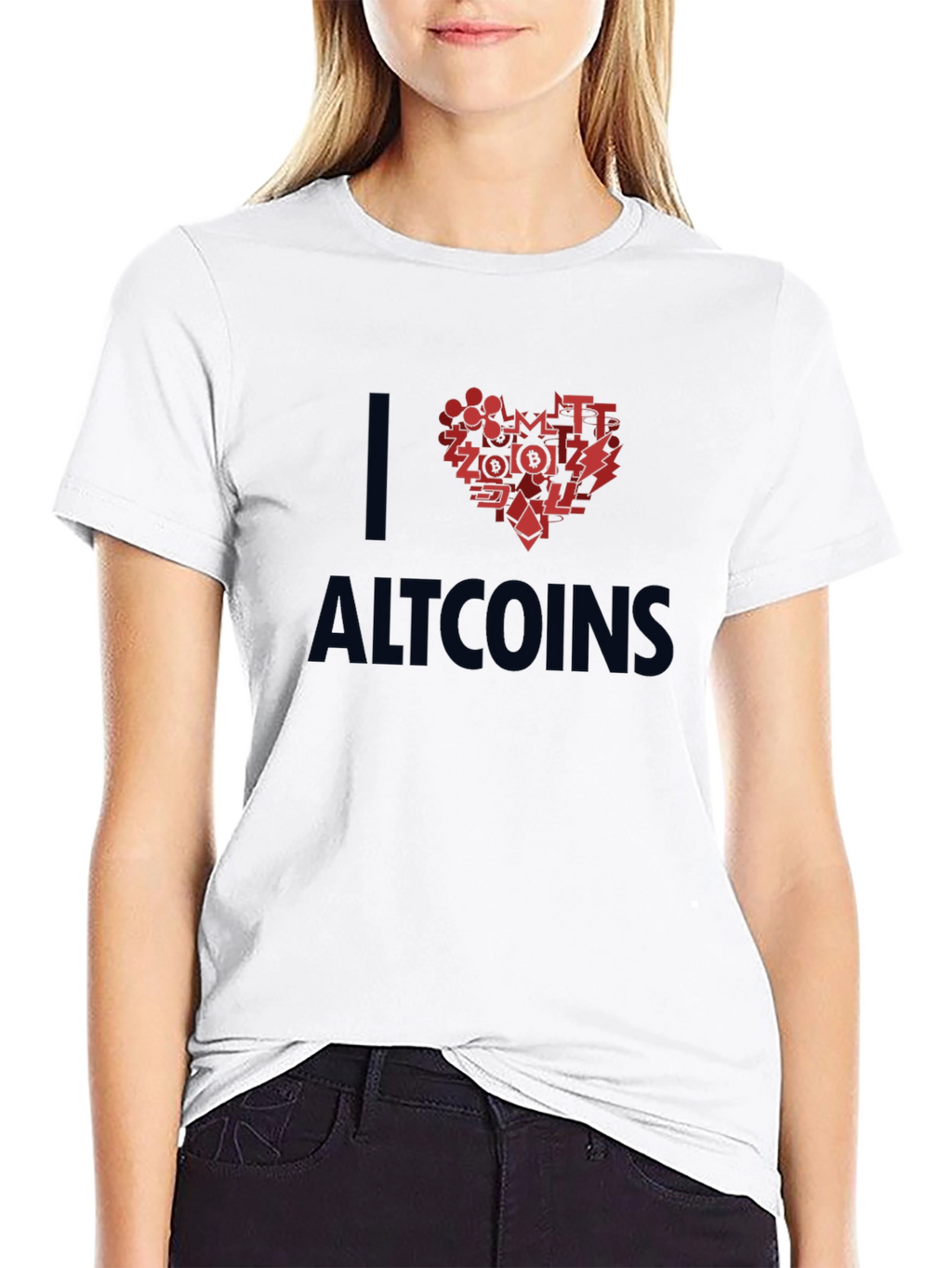 I Love Altcoins Black T-Shirt - Crypto Heart Design