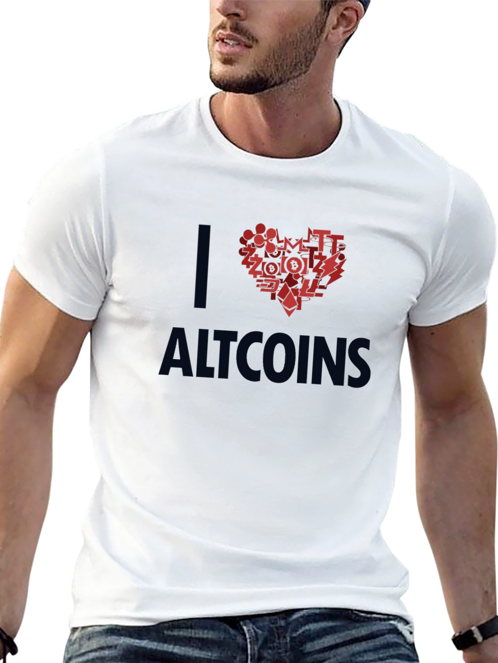 I Love Altcoins Black T-Shirt - Crypto Heart Design