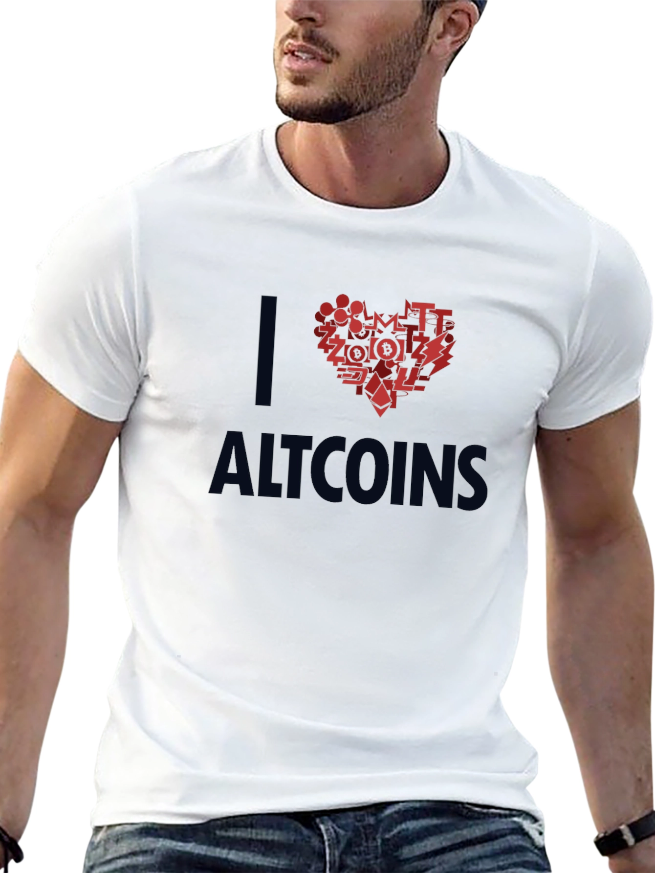 I Love Altcoins Black T-Shirt - Crypto Heart Design