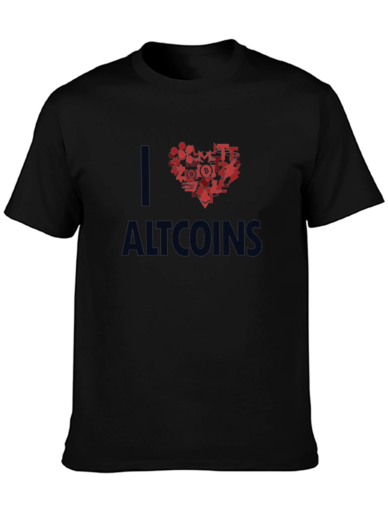 I Love Altcoins Black T-Shirt - Crypto Heart Design