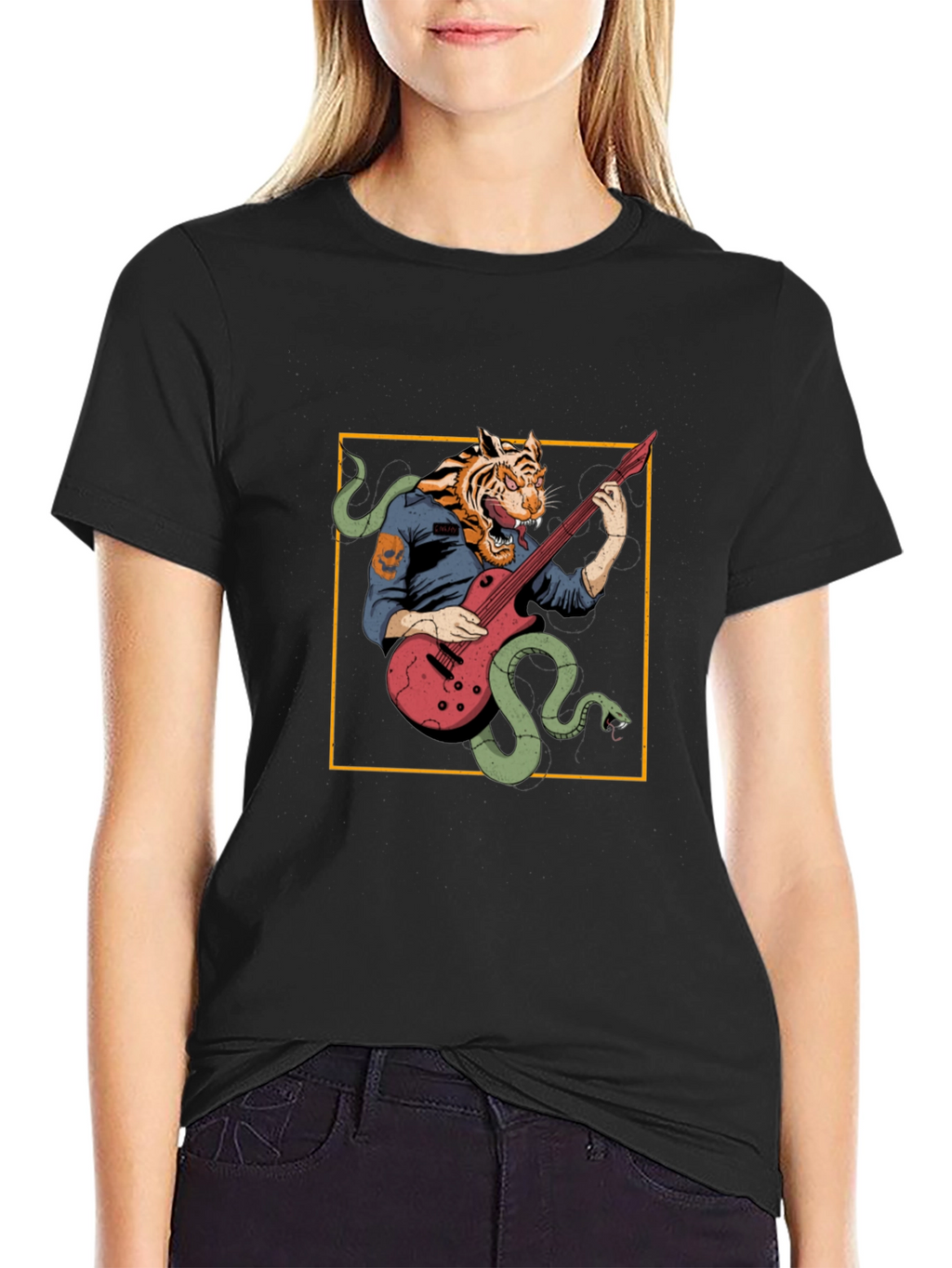 Tiger Musician Black Graphic T-Shirt