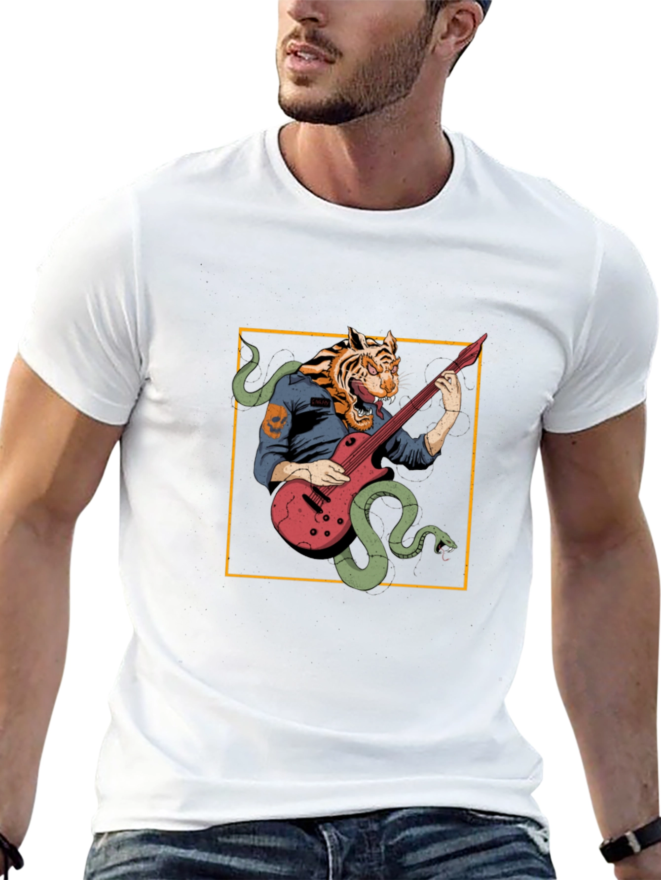 Tiger Musician Black Graphic T-Shirt