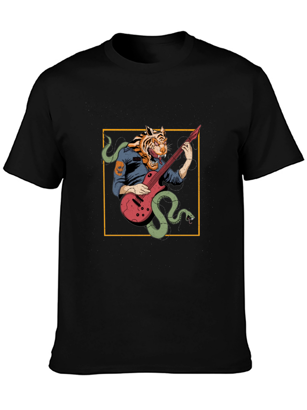Tiger Musician Black Graphic T-Shirt