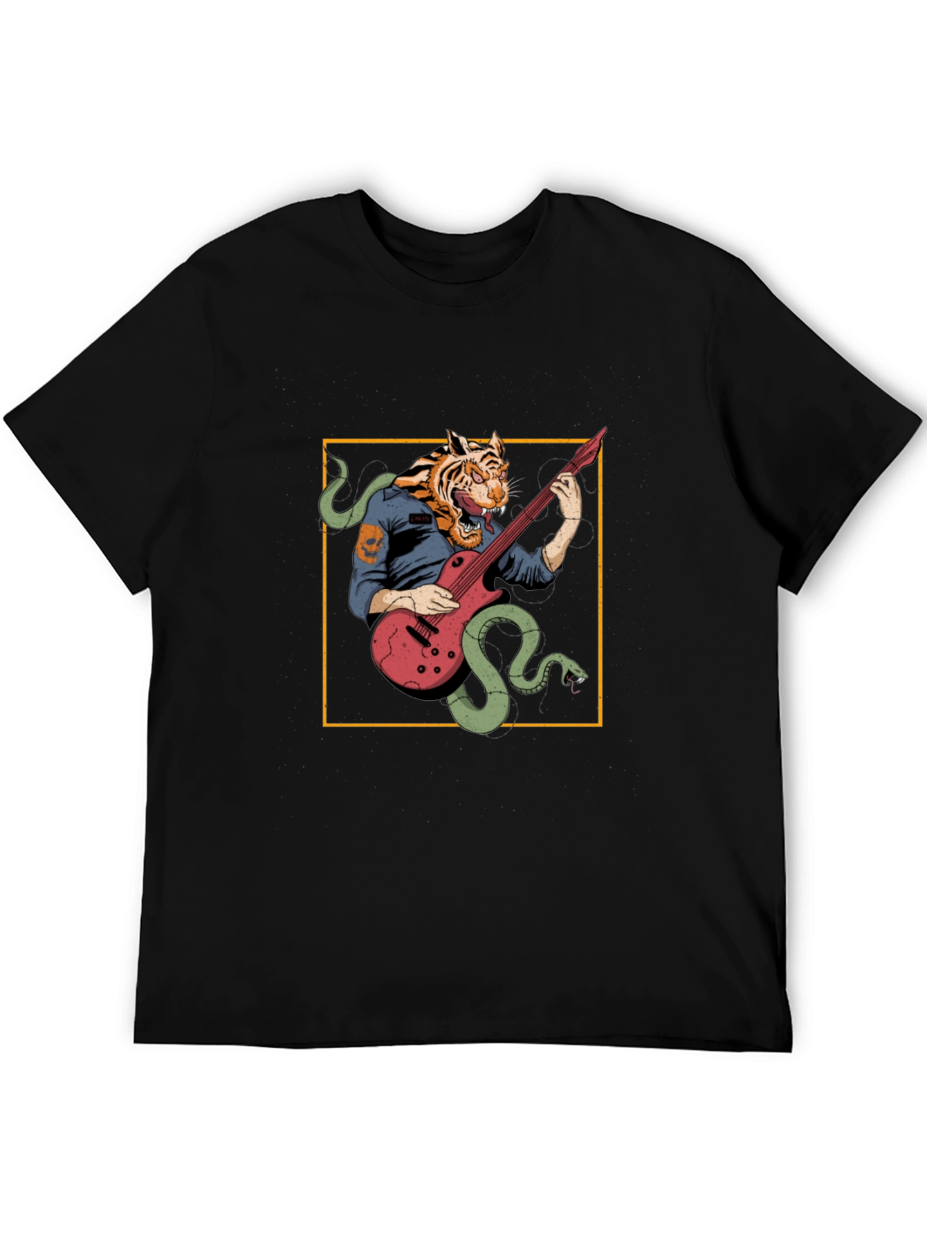 Tiger Musician Black Graphic T-Shirt