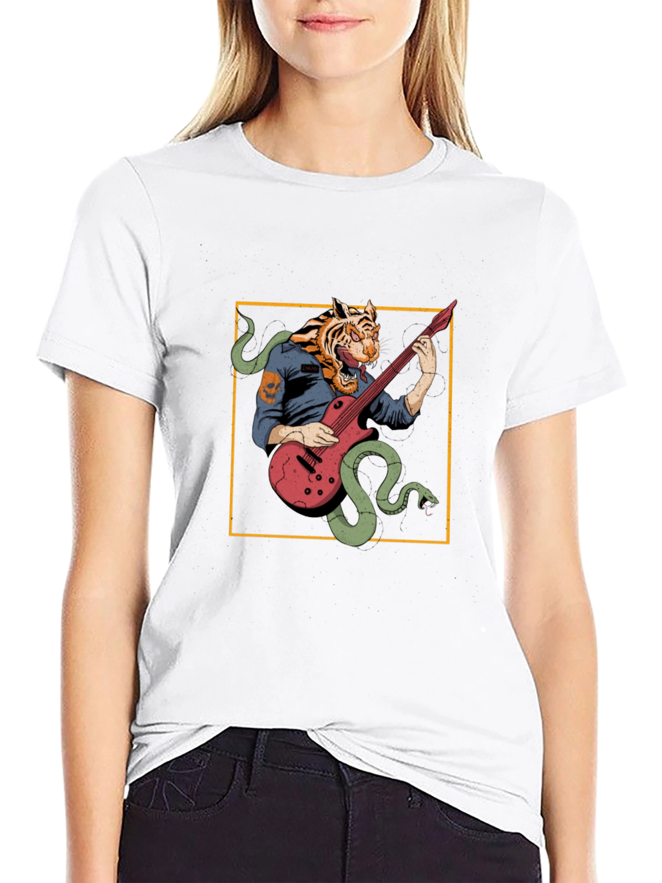 Tiger Musician Black Graphic T-Shirt