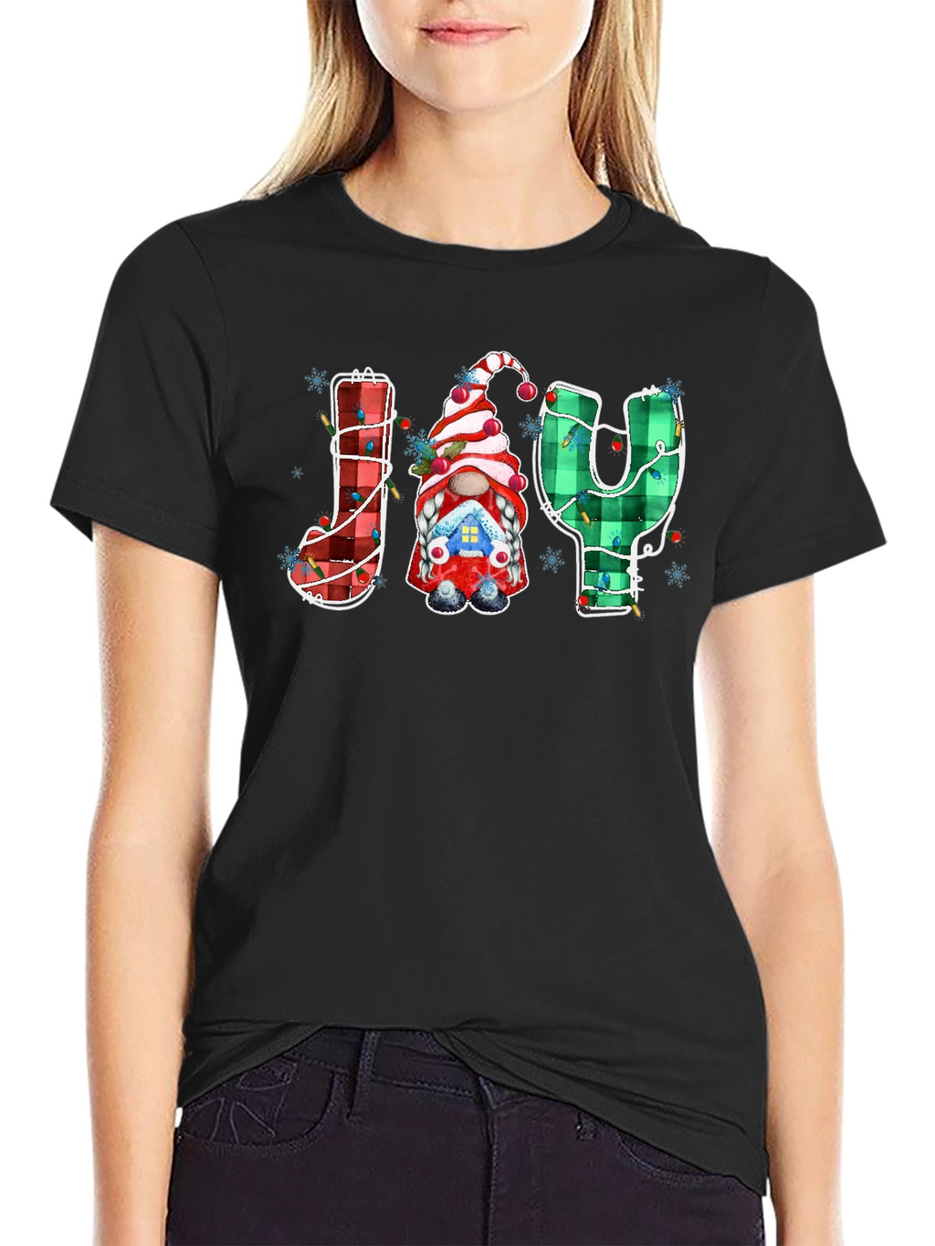 Festive Joy Gnome Christmas Graphic Tee