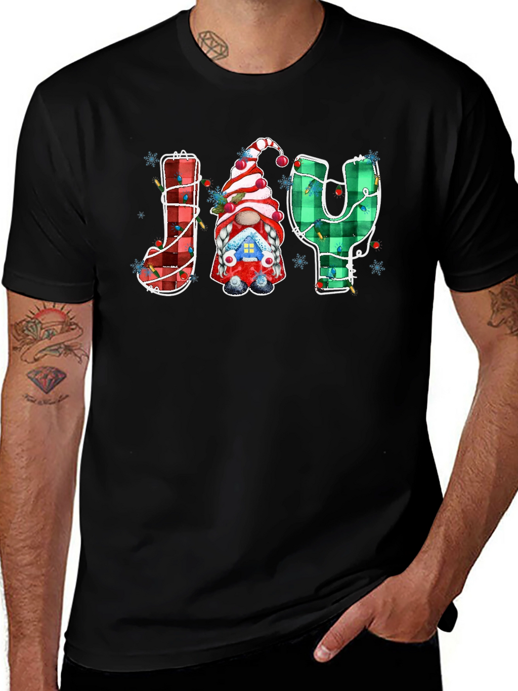 Festive Joy Gnome Christmas Graphic Tee