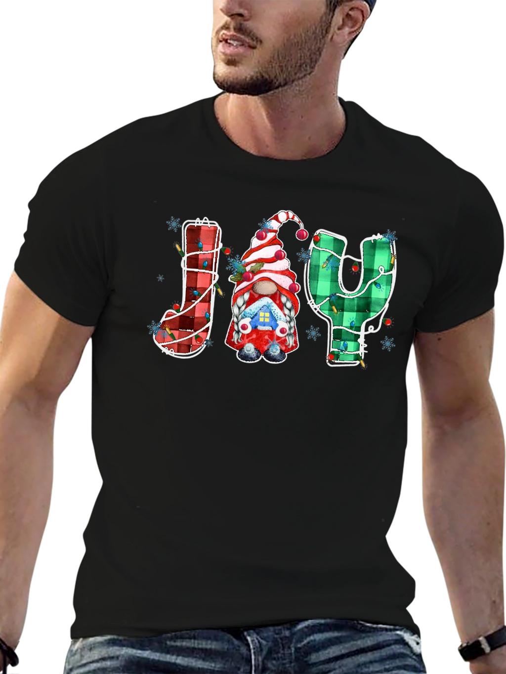 Festive Joy Gnome Christmas Graphic Tee