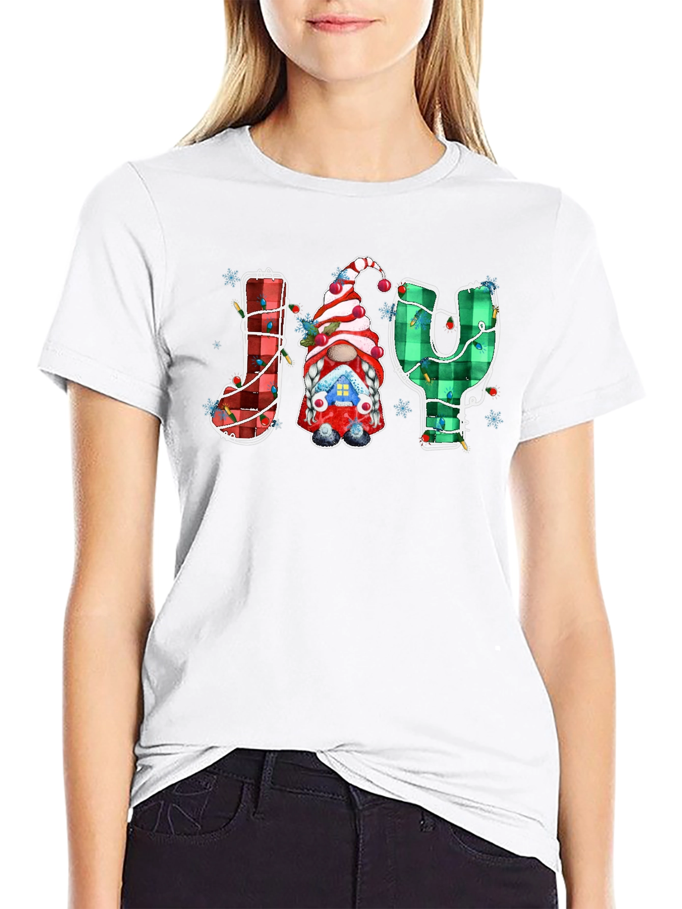Festive Joy Gnome Christmas Graphic Tee