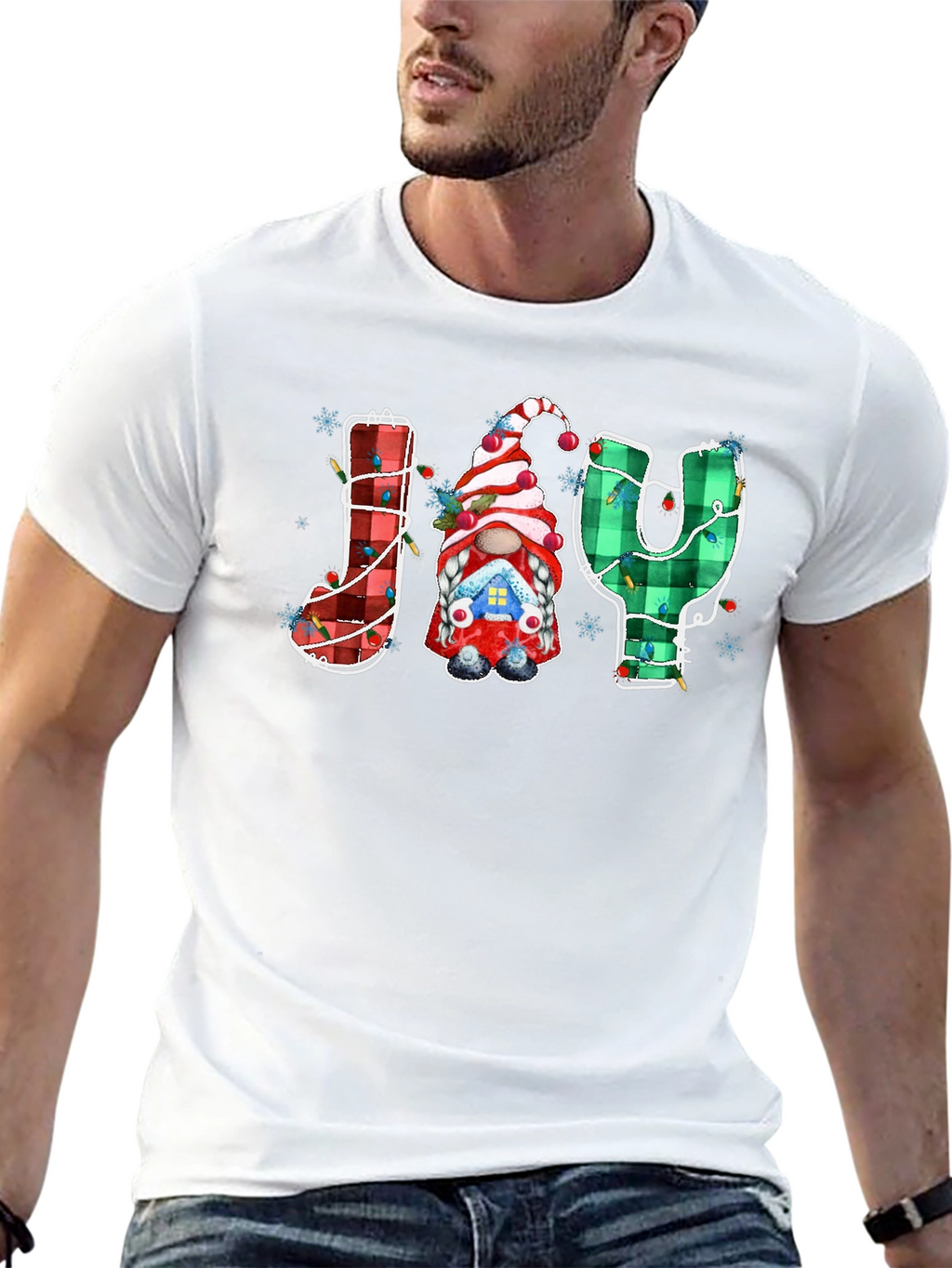 Festive Joy Gnome Christmas Graphic Tee
