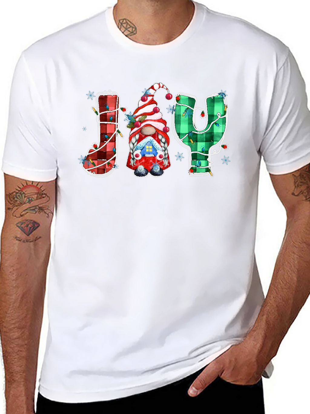 Festive Joy Gnome Christmas Graphic Tee