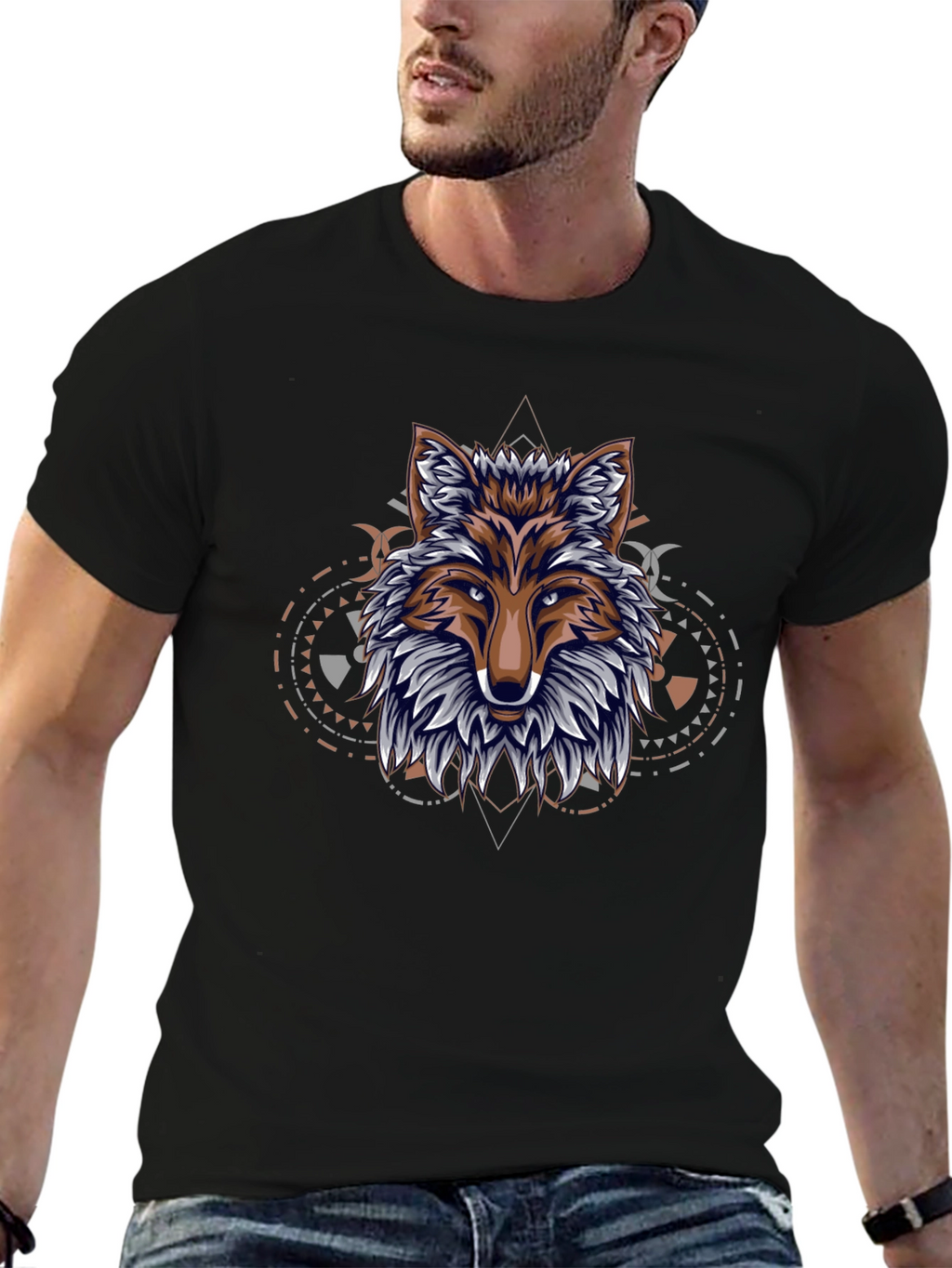 Geometric Fox Graphic Black T-Shirt