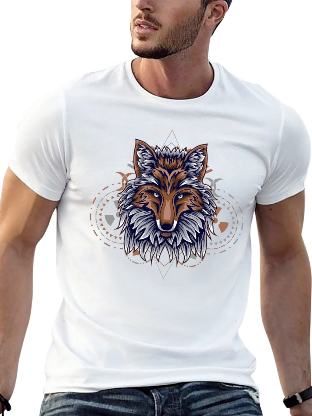 Geometric Fox Graphic Black T-Shirt