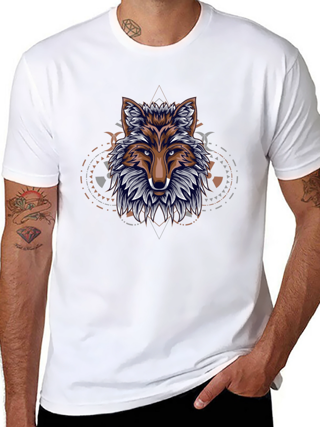 Geometric Fox Graphic Black T-Shirt