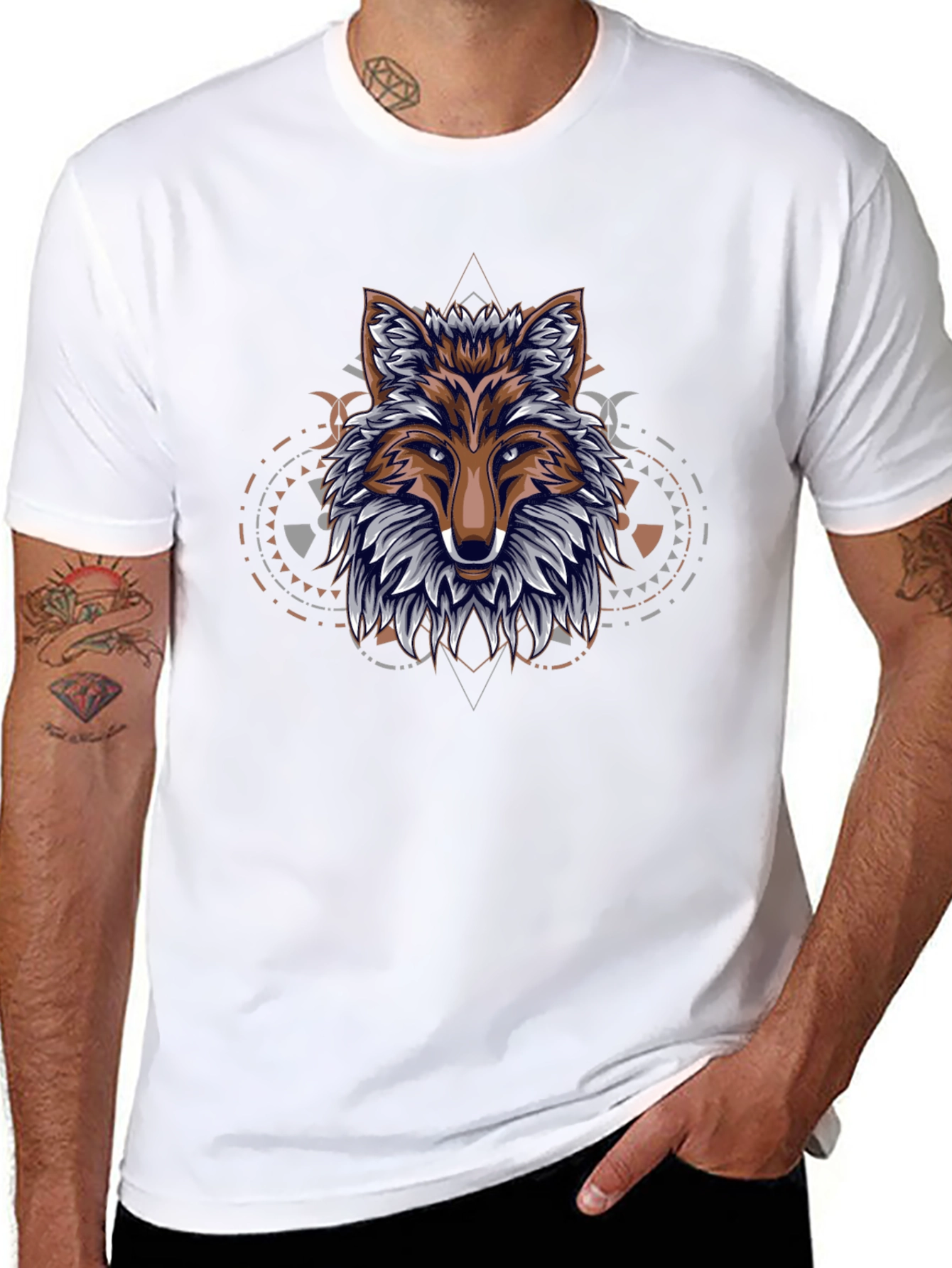 Geometric Fox Graphic Black T-Shirt
