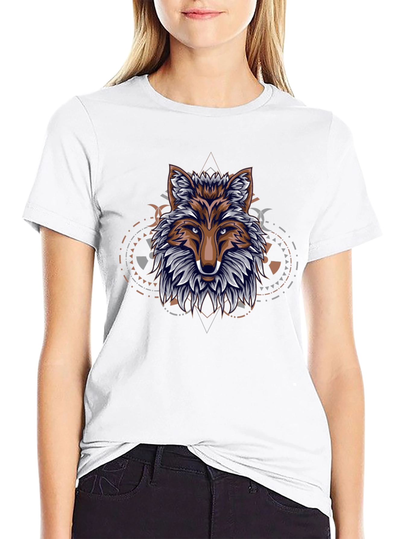 Geometric Fox Graphic Black T-Shirt