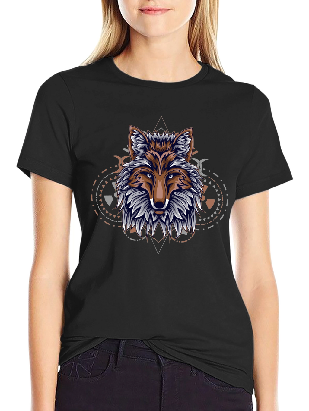Geometric Fox Graphic Black T-Shirt