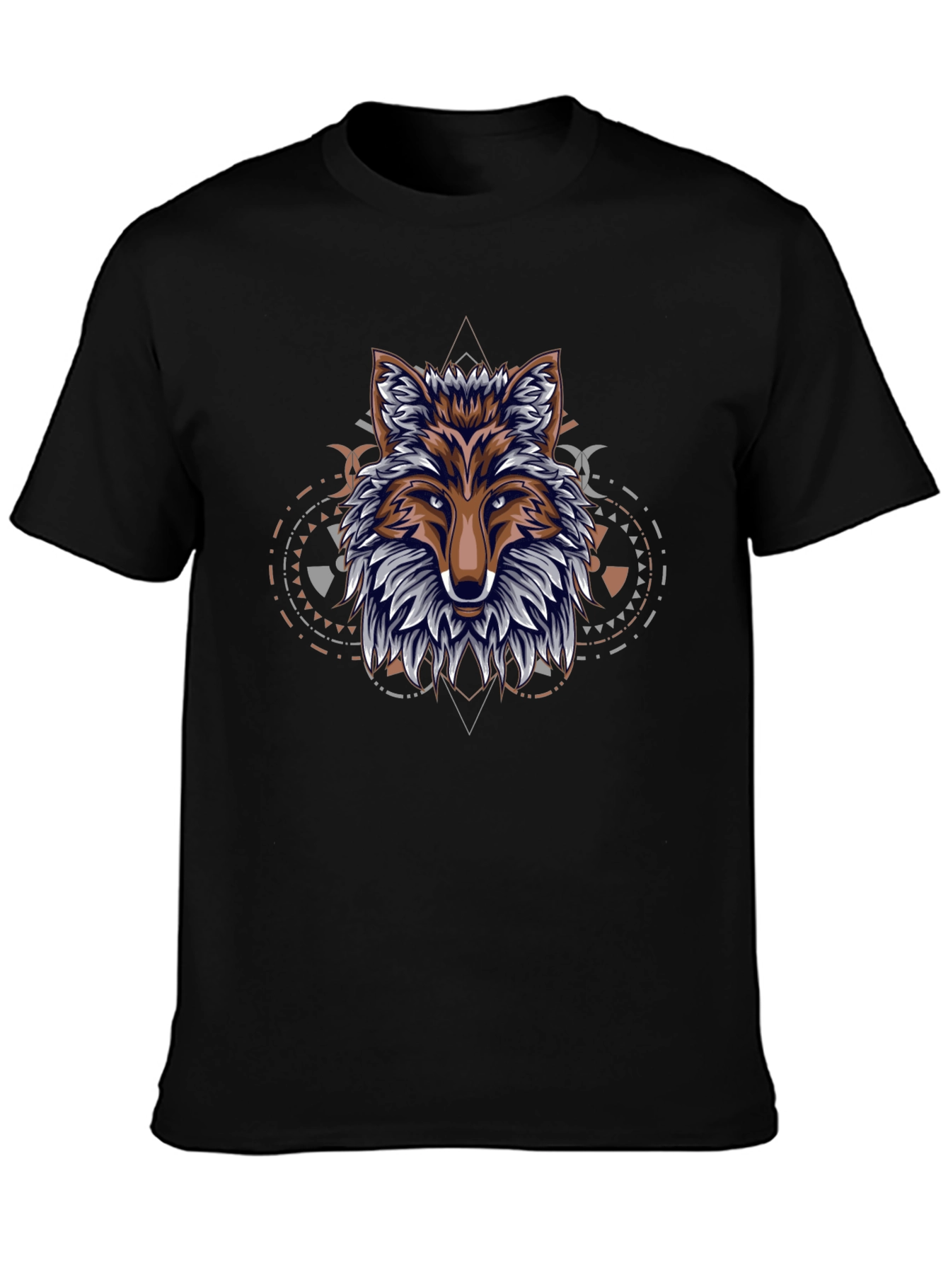 Geometric Fox Graphic Black T-Shirt