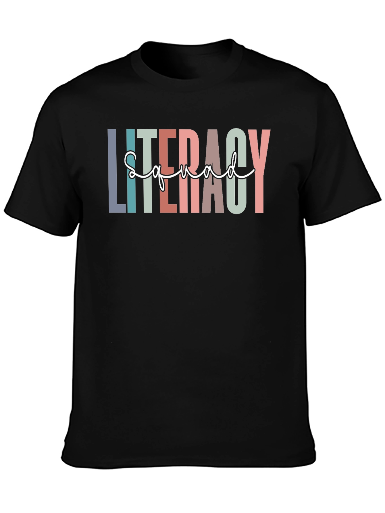 Literacy Squad Graphic T-Shirt - Black Crew Neck Tee