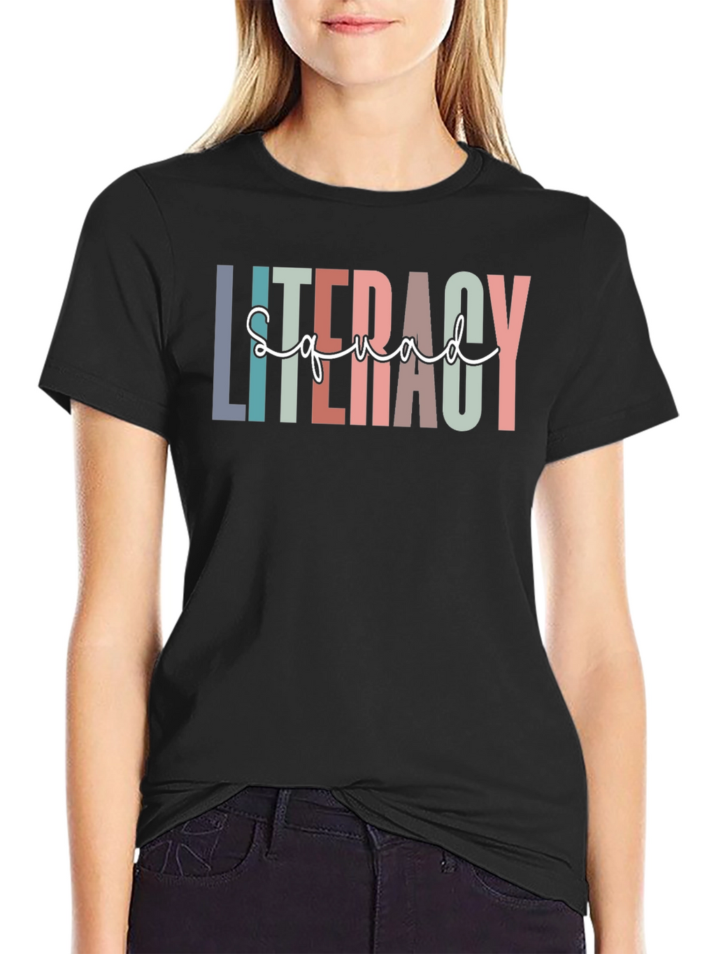 Literacy Squad Graphic T-Shirt - Black Crew Neck Tee