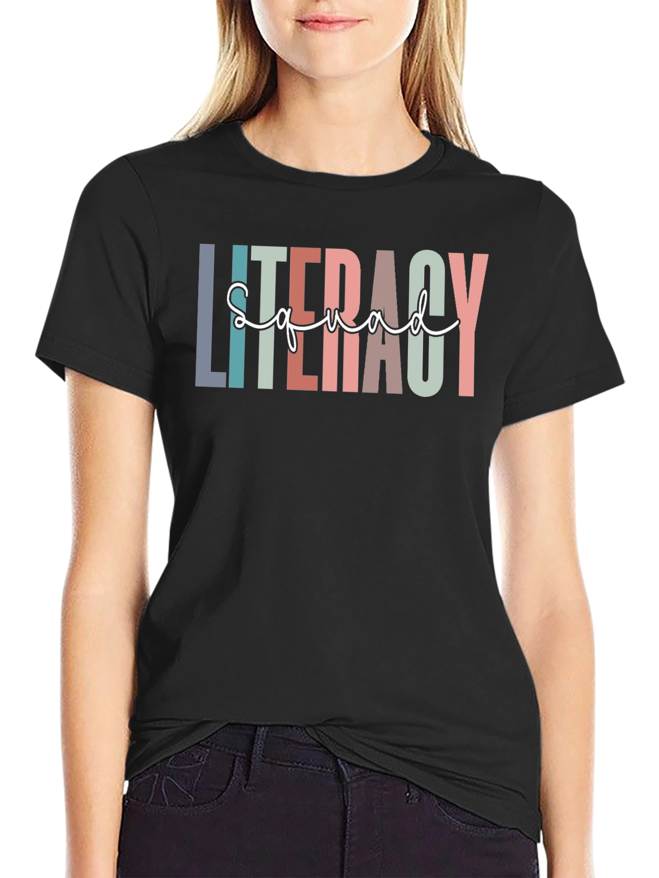 Literacy Squad Graphic T-Shirt - Black Crew Neck Tee
