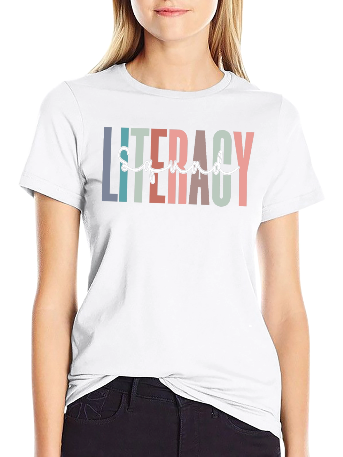 Literacy Squad Graphic T-Shirt - Black Crew Neck Tee