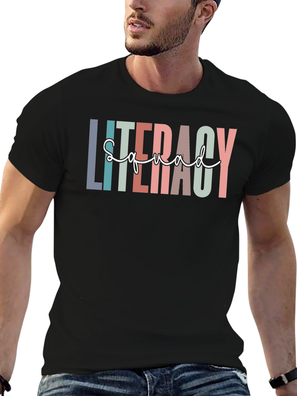 Literacy Squad Graphic T-Shirt - Black Crew Neck Tee