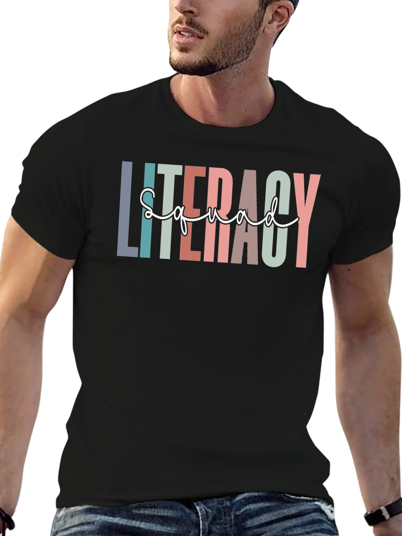 Literacy Squad Graphic T-Shirt - Black Crew Neck Tee