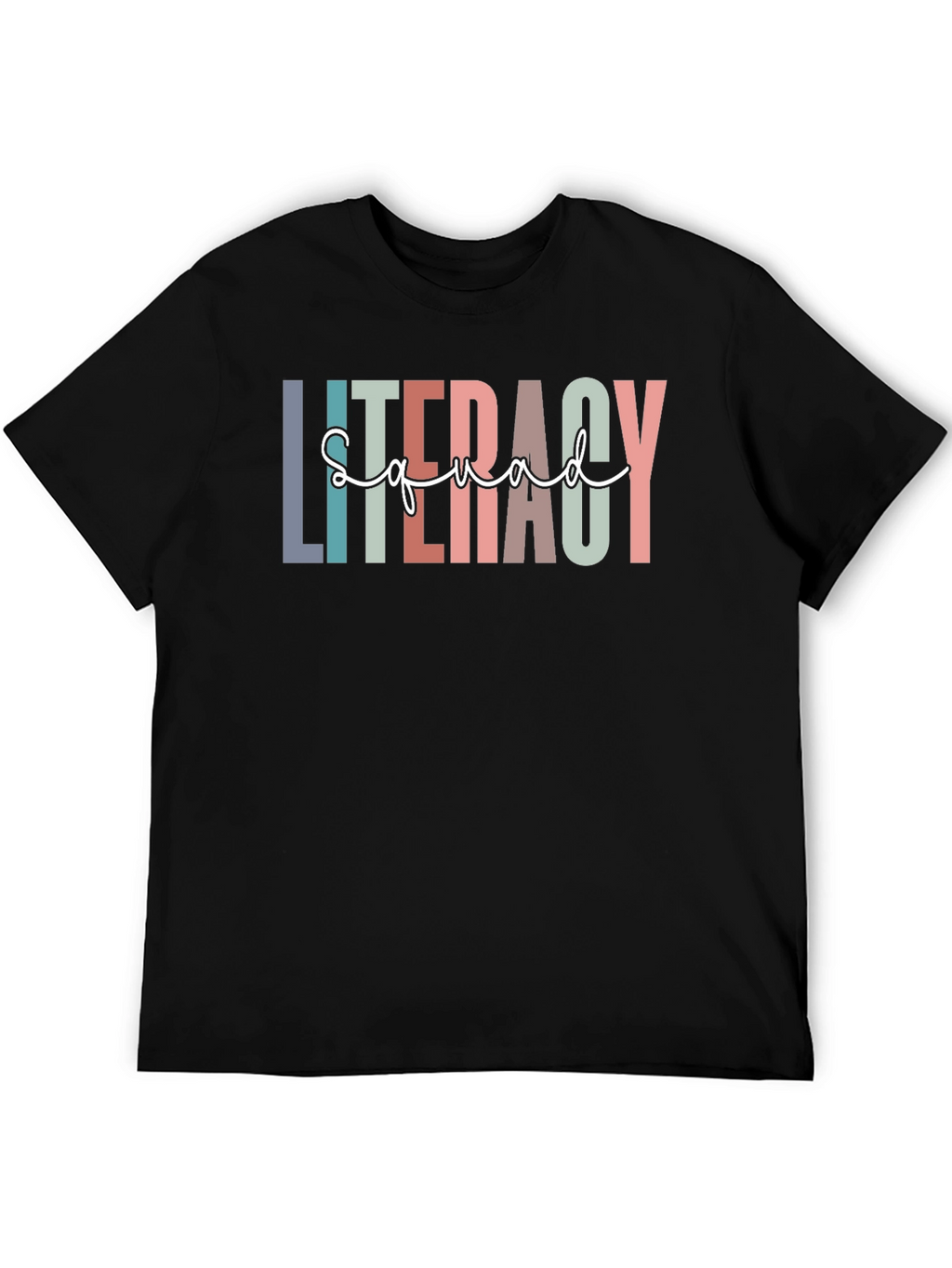 Literacy Squad Graphic T-Shirt - Black Crew Neck Tee
