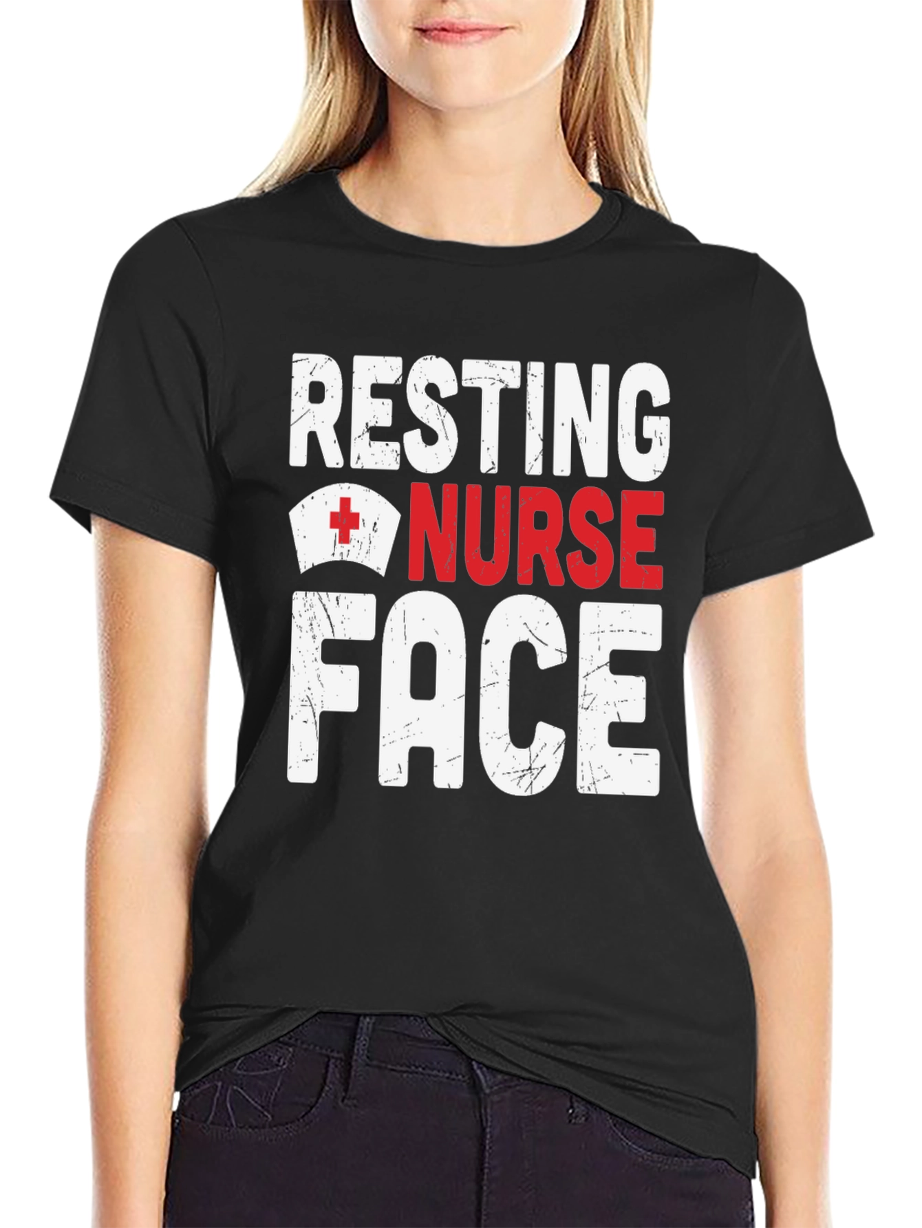 Resting Nurse Face Graphic T-Shirt - Black