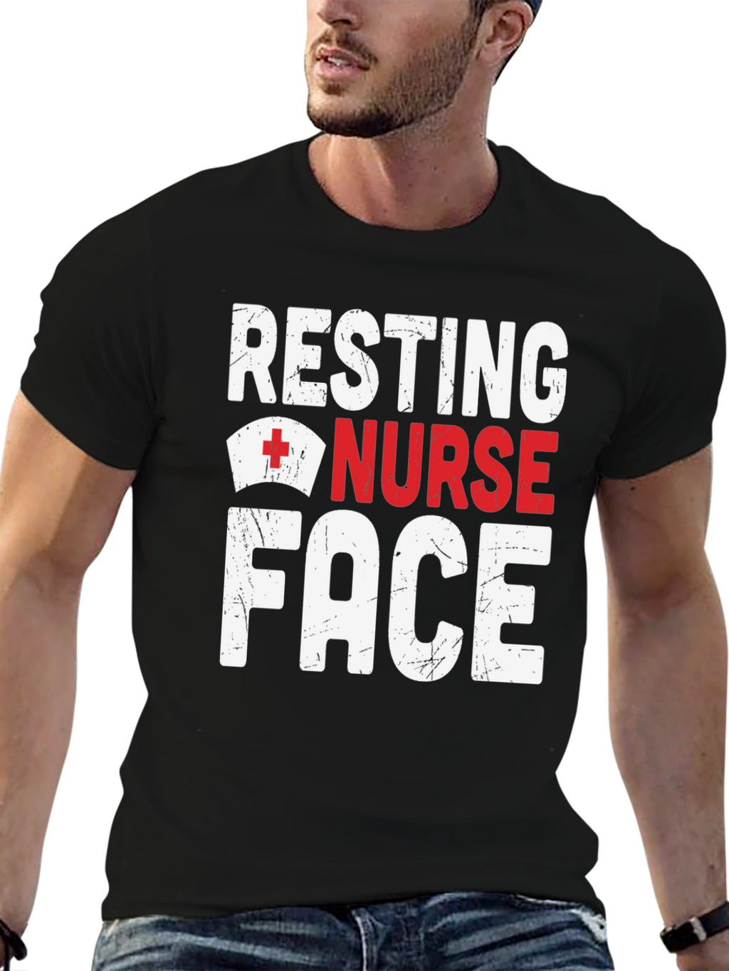 Resting Nurse Face Graphic T-Shirt - Black