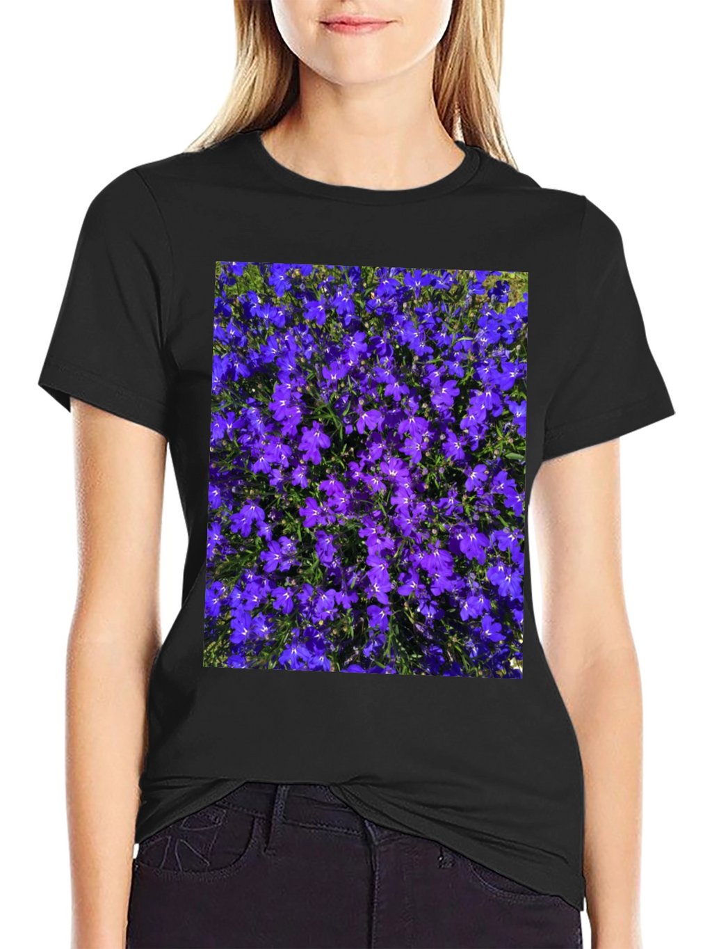 Floral Print Tee: Purple Lobelia Flower Shirt