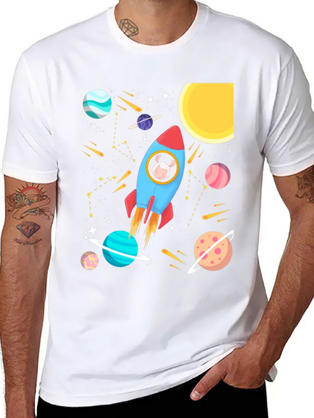 Space Sheep T-Shirt - Rocket Design